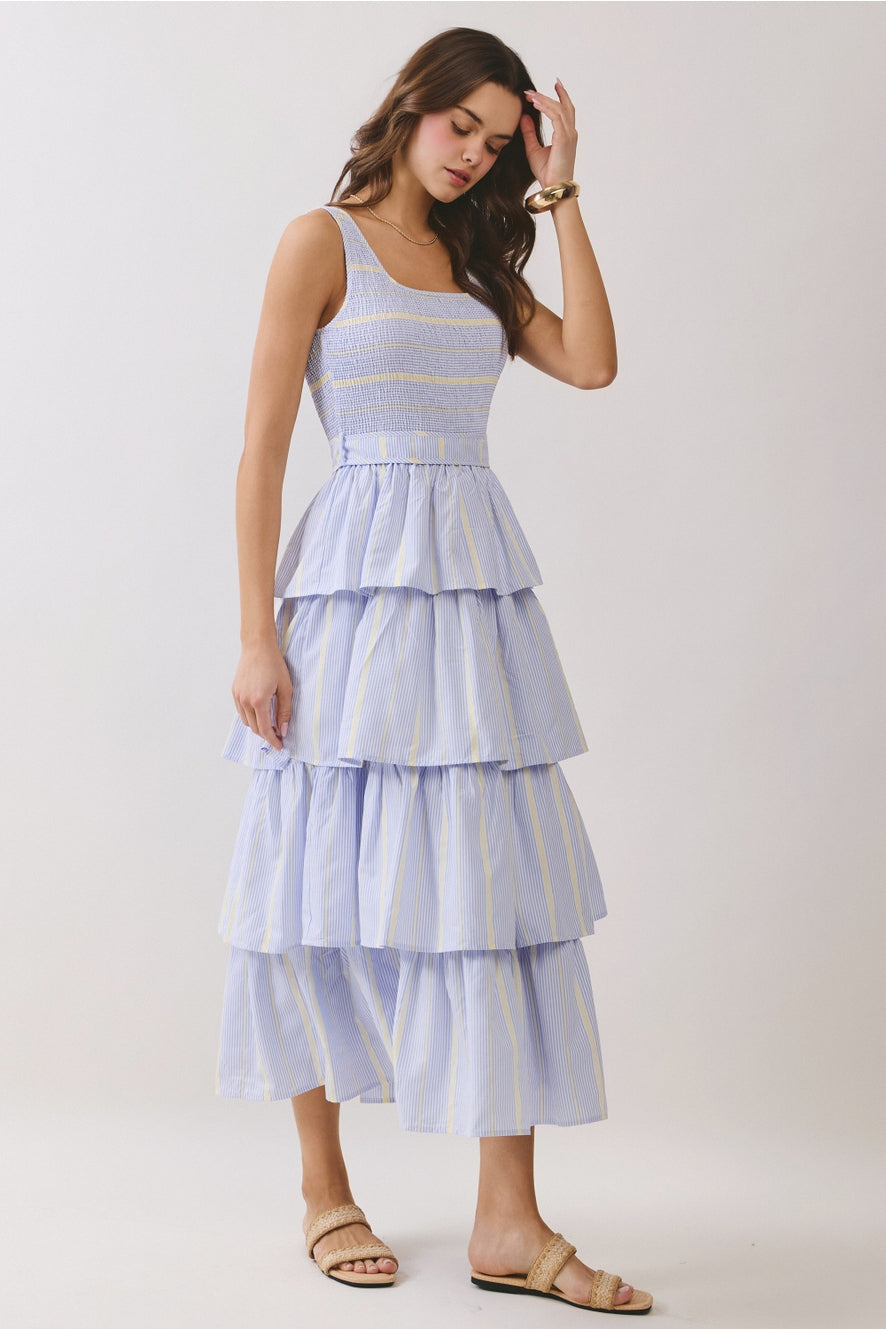 Blue Stripe Tiered Maxi Dress