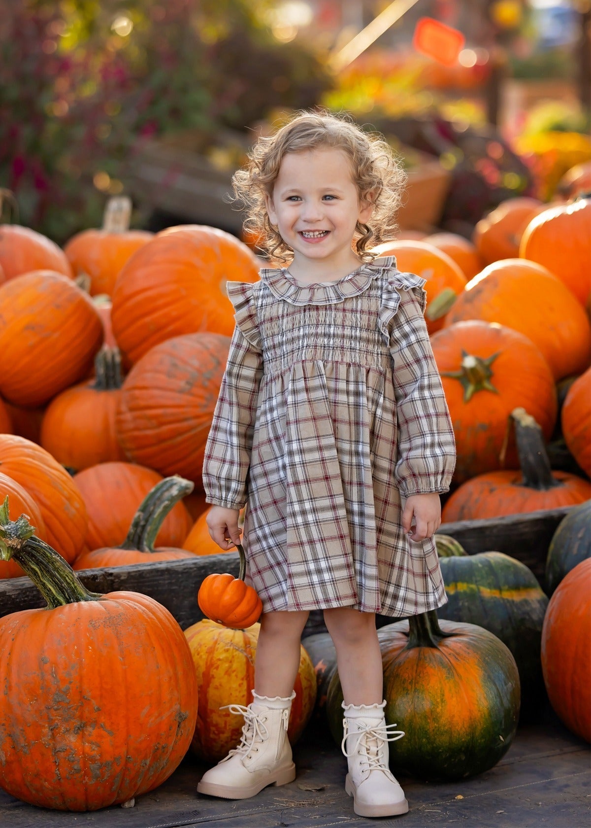 Chestnut Plaid Ruffle Smocked Dress