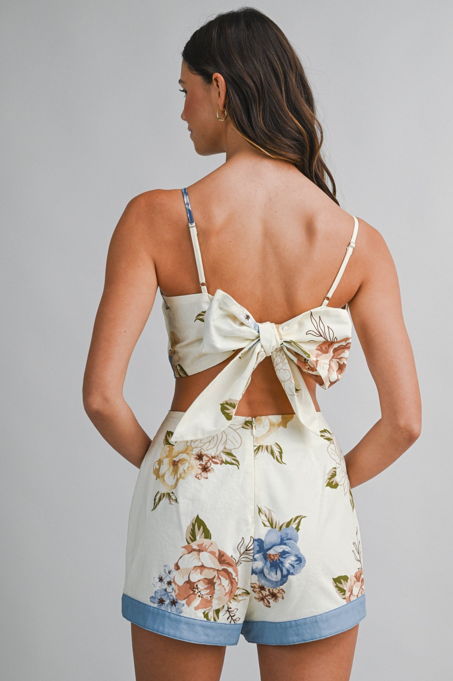 Blue Floral Tie Skort Set