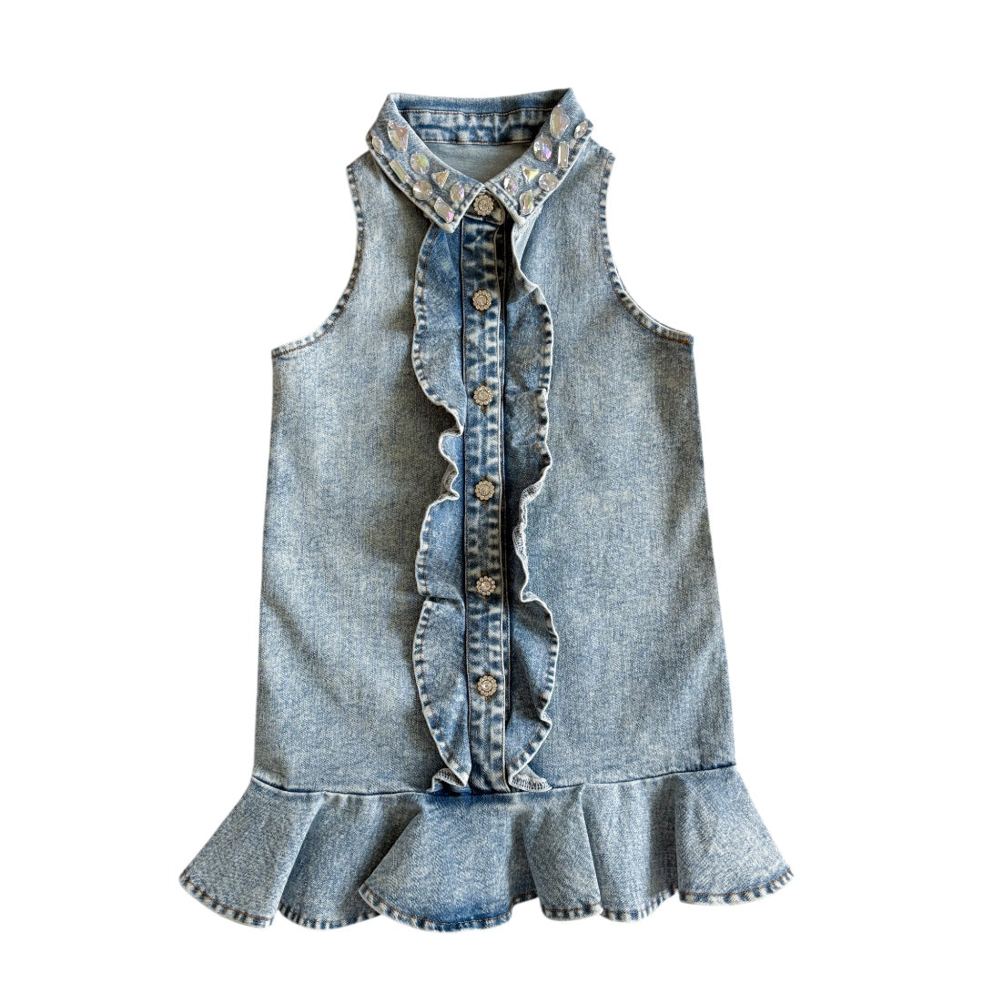 Ruffle Gem Denim Dress