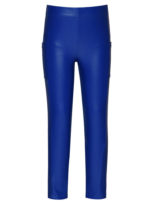 Blue Leather Pocket Leggings