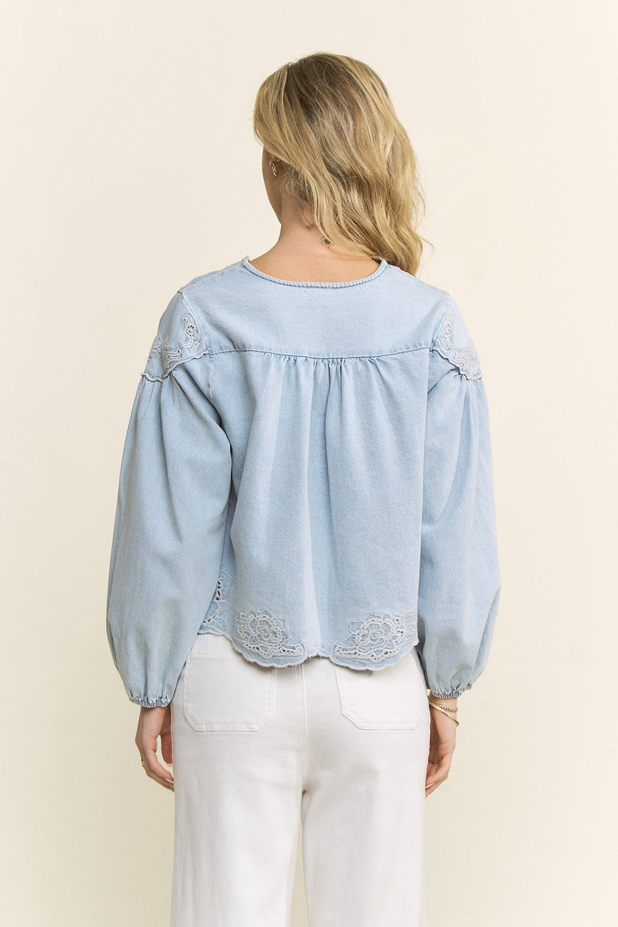 Embroidered Denim Button Down