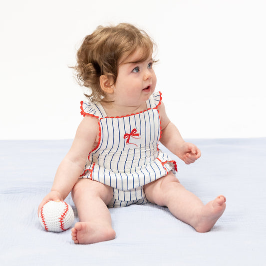 Baseball Stripe Ruffle Sunsuit