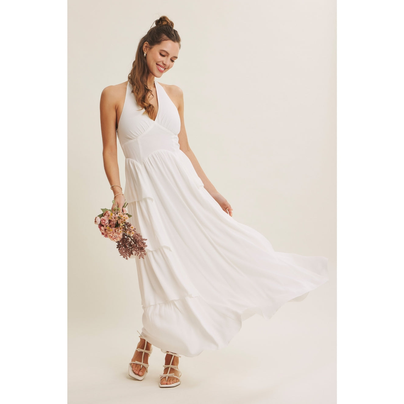 Off White Gauze Halter Maxi Dress