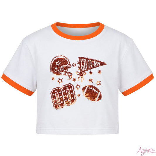 Orange Sequin Elements Football Top