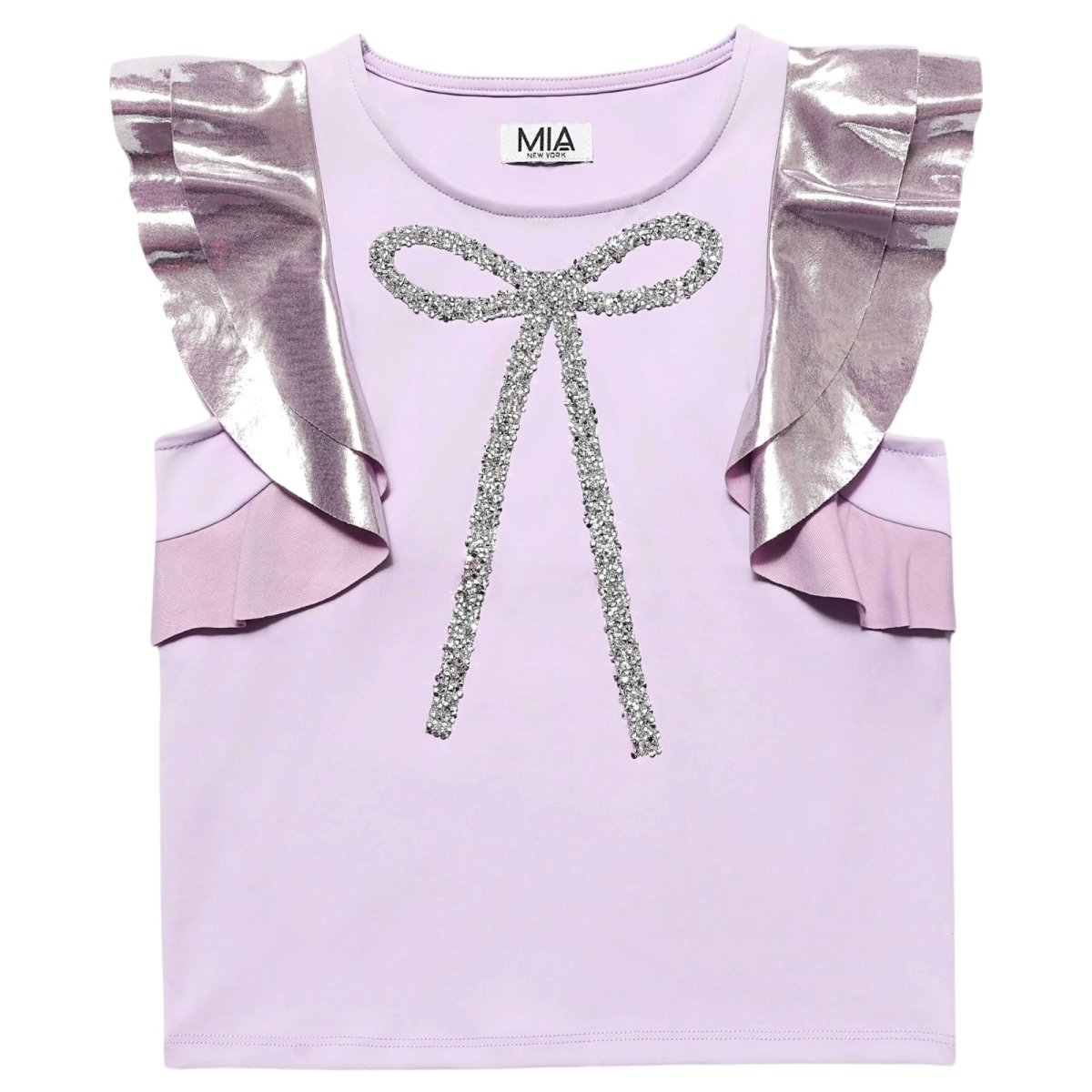 Purple Crystal Bow Ruffle Top