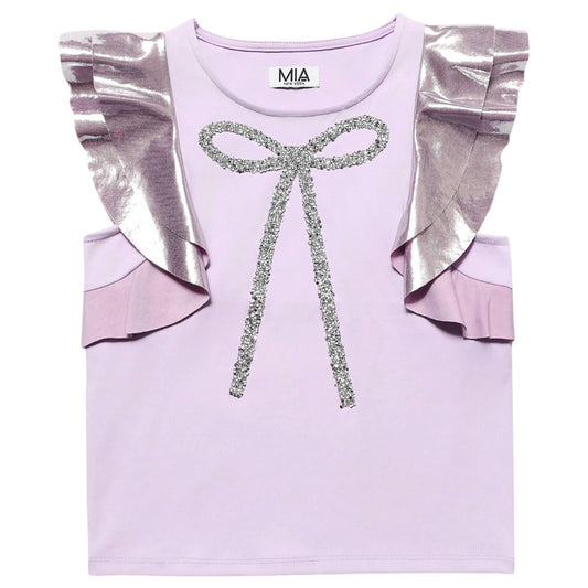 Purple Crystal Bow Ruffle Top