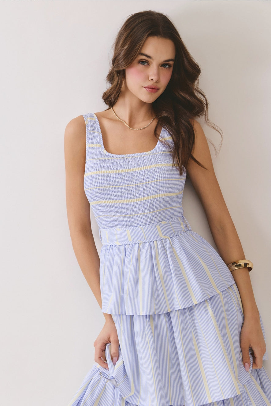 Blue Stripe Tiered Maxi Dress