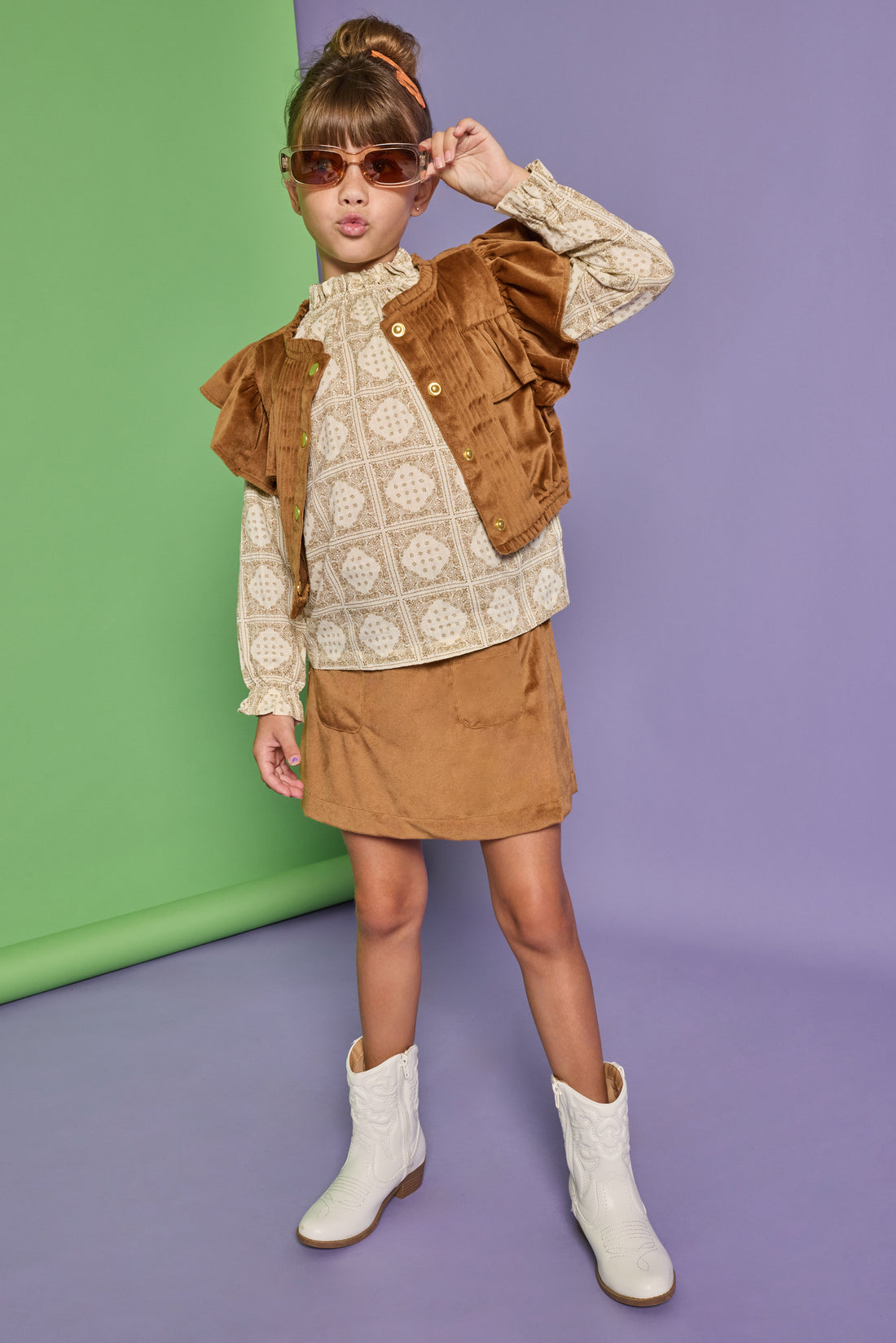 Brown Faux Suede Skort
