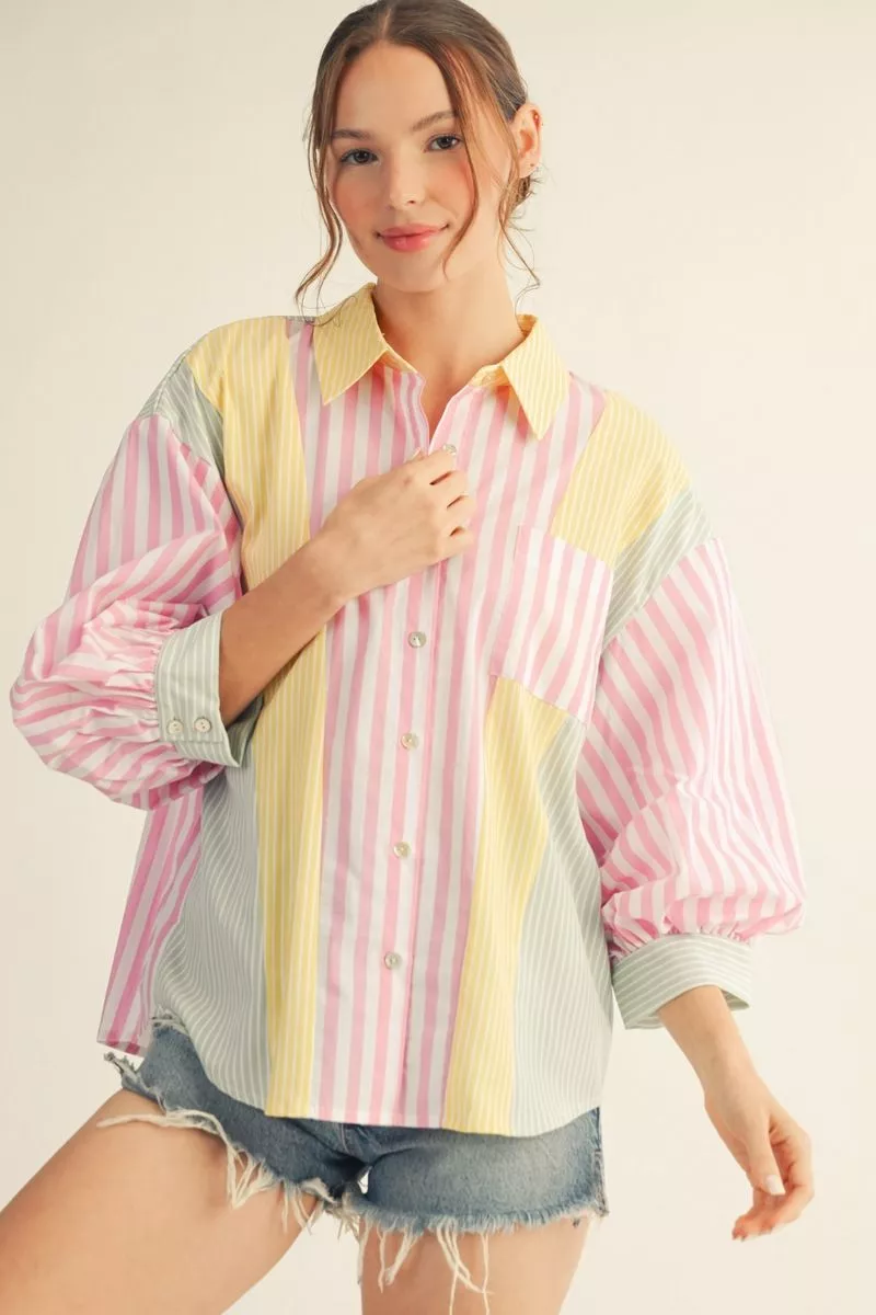 Pink/Yellow Stripe Top