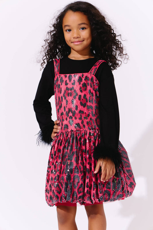 Red Sequin Leopard Dress