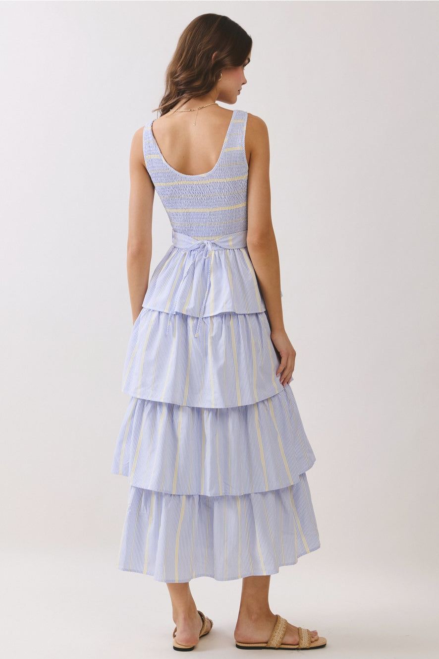 Blue Stripe Tiered Maxi Dress