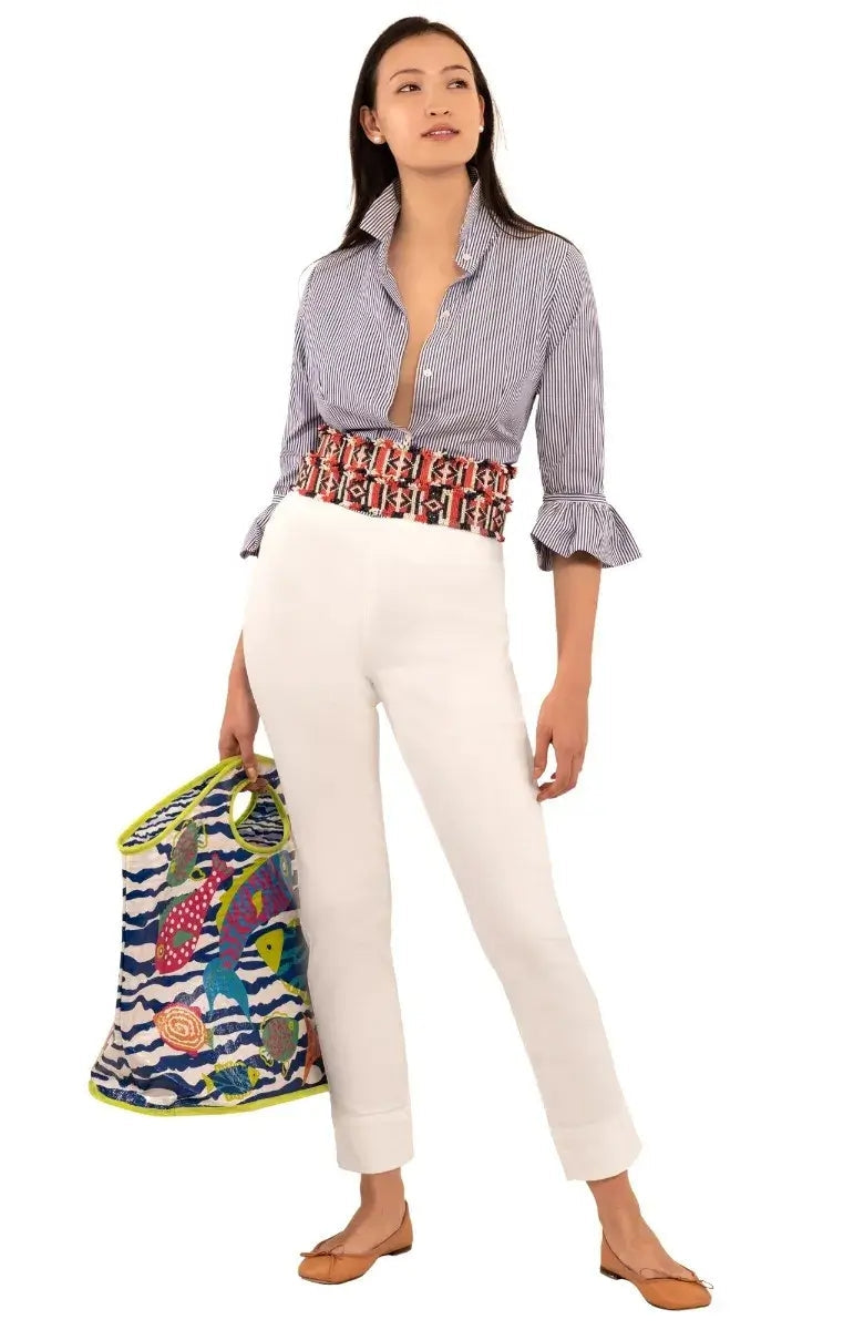 White Gripeless Denim Pull On Pant