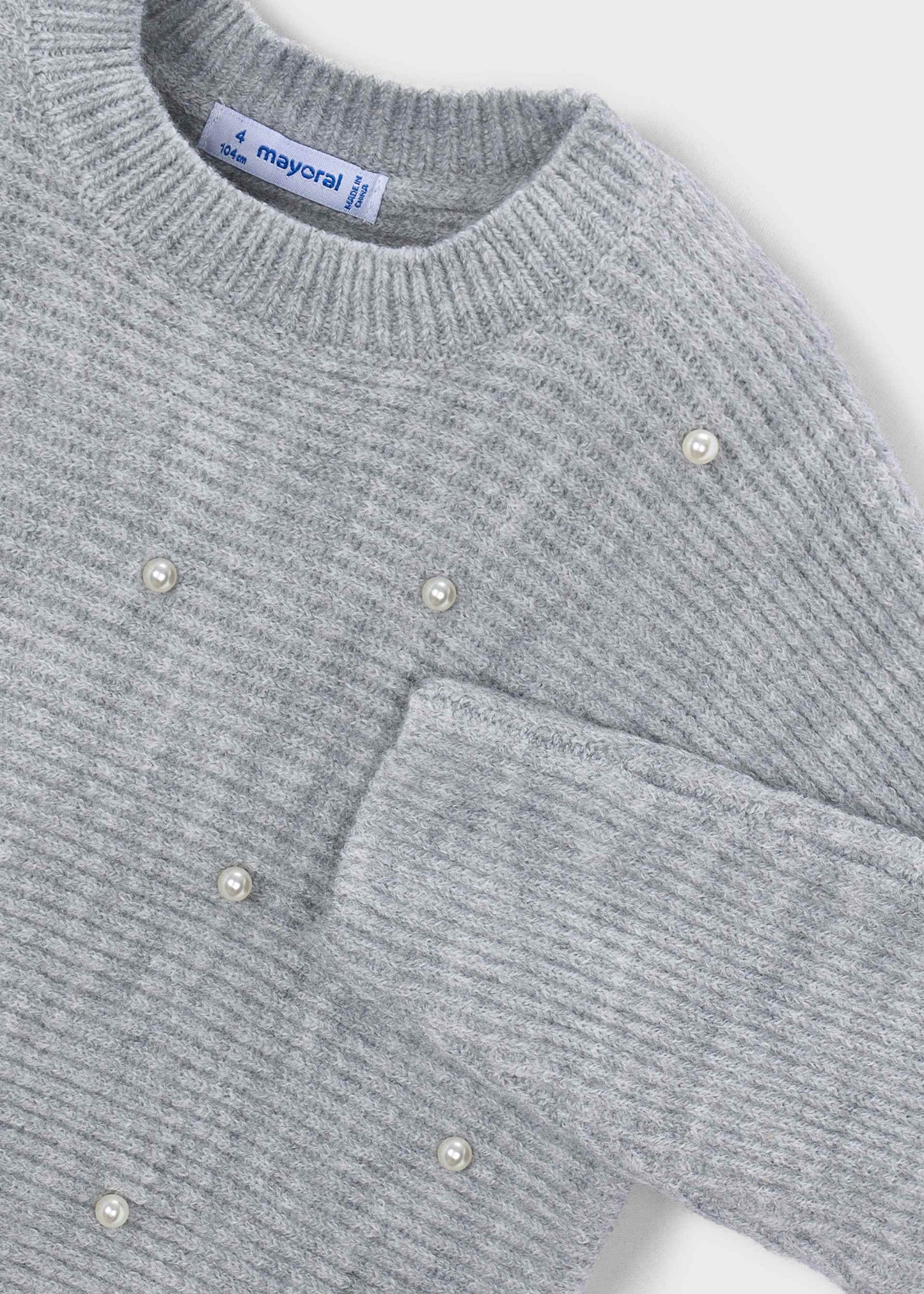 Grey Knit Sweater With Pearls
