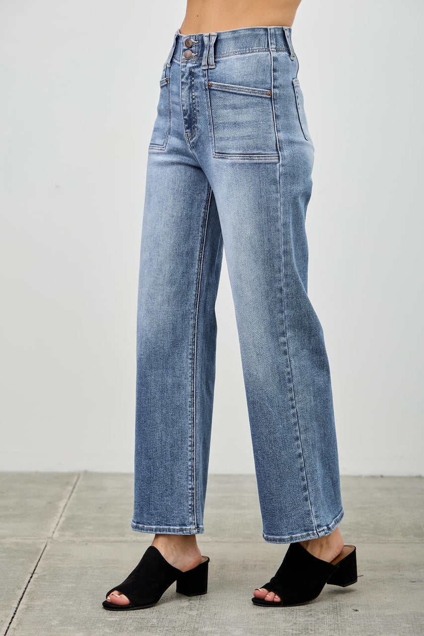 High Rise Crop W/ Double Button Jean