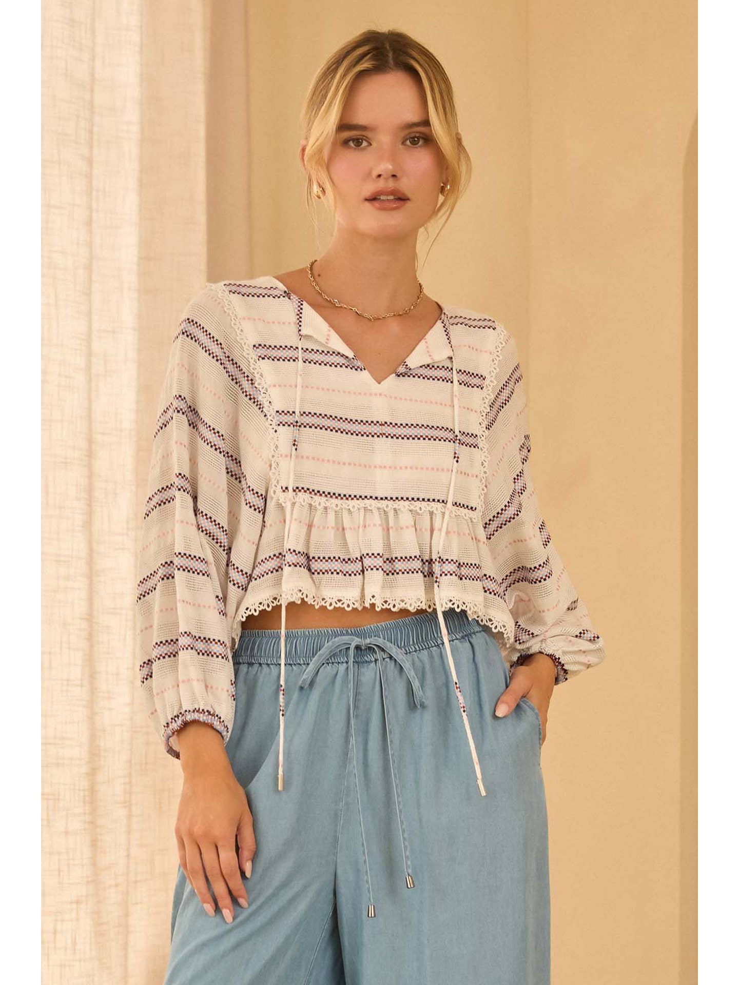 Mix Stripe Peplum Top