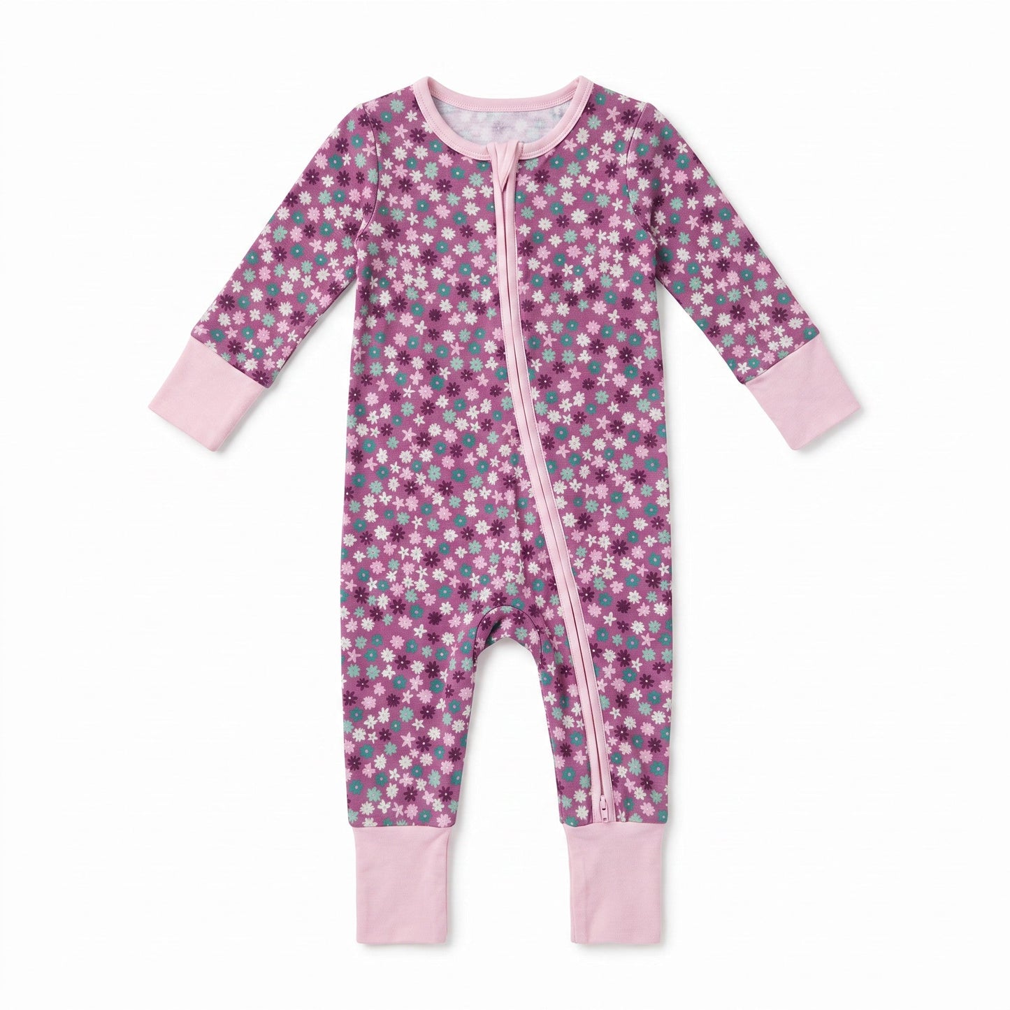 Plum Ditsy Floral Zip Footie