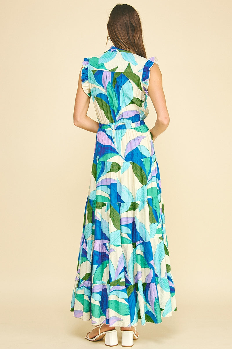 Blue Leaf Tiered Maxi Dress