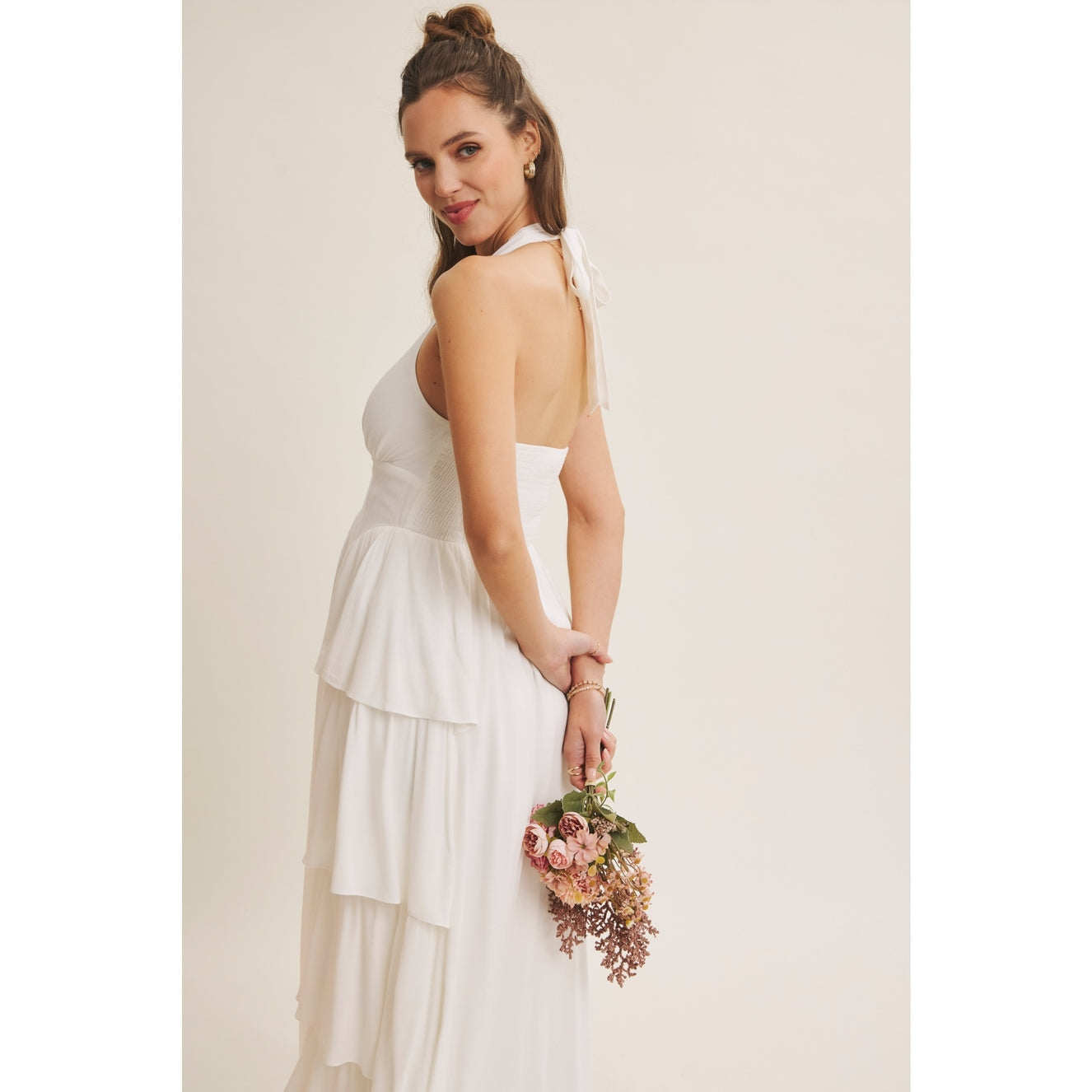 Off White Gauze Halter Maxi Dress