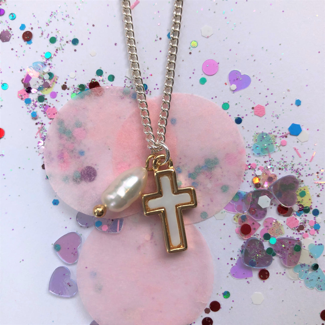 Cross Necklace W/ Freshwater Pearl