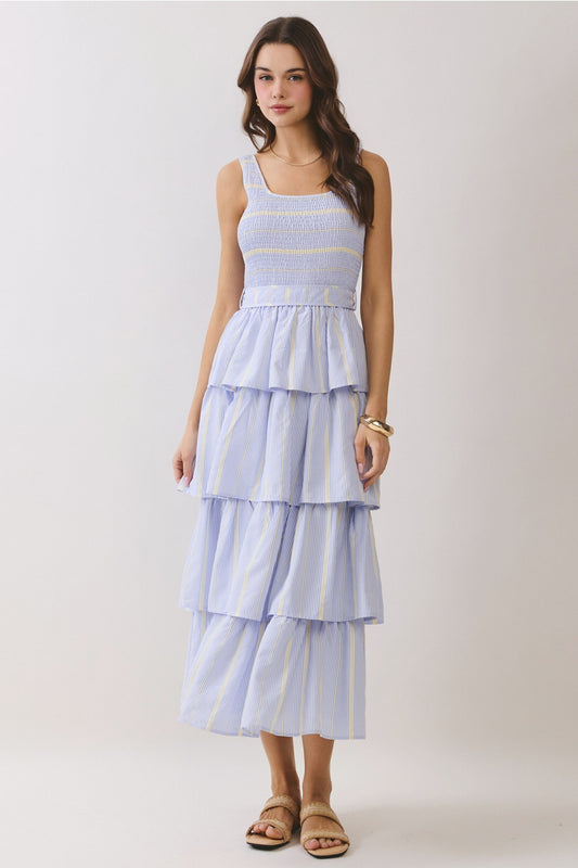 Blue Stripe Tiered Maxi Dress