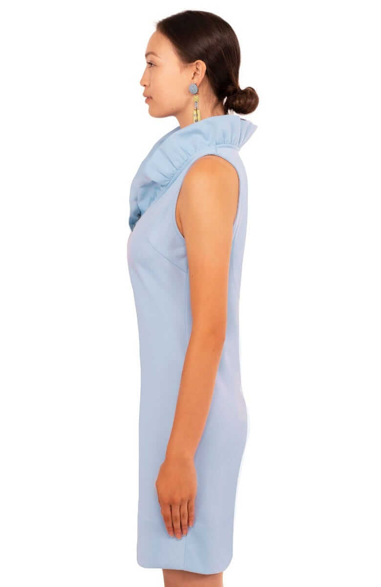 Periwinkle Jersey Ruffneck Sleeveless Dress