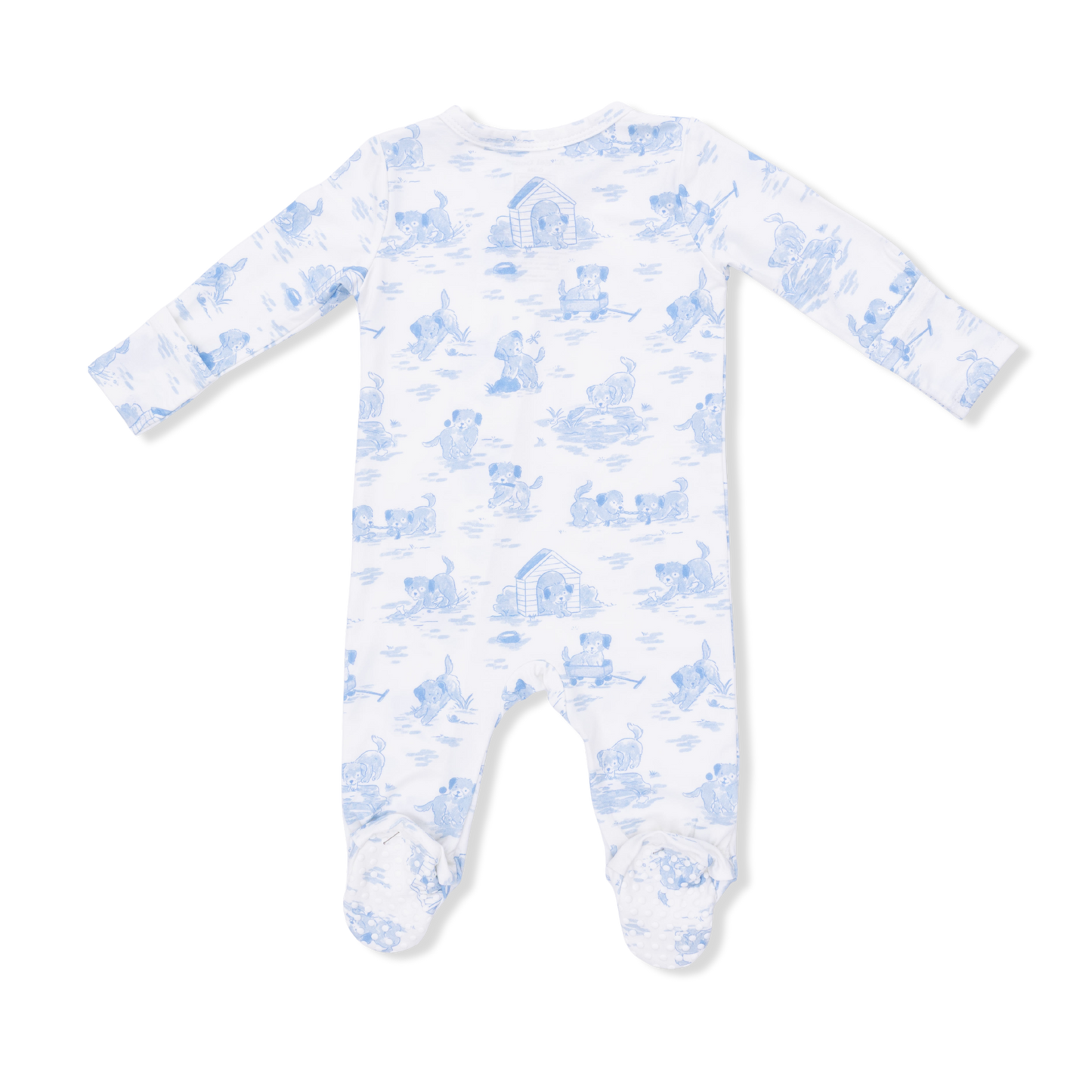 Blue Puppy Toile Zip Footie