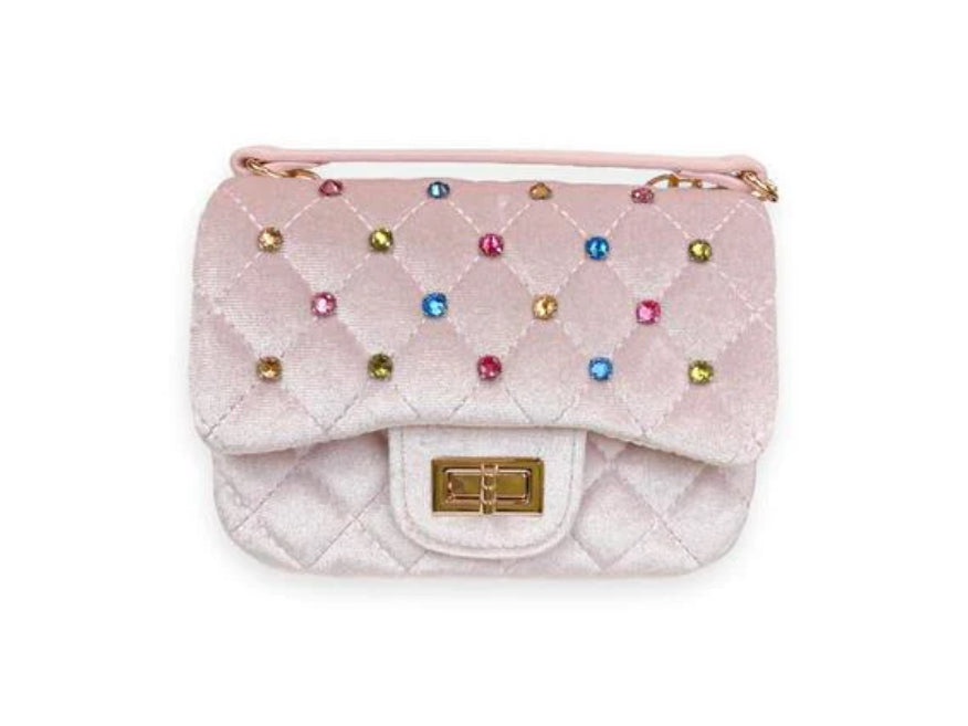 Pale Pink Studded Velvet Purse