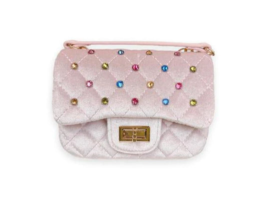 Pale Pink Studded Velvet Purse