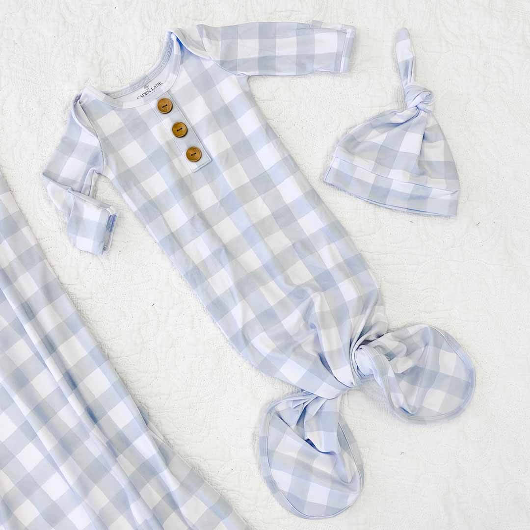 Blue Gingham Knot Gown Set