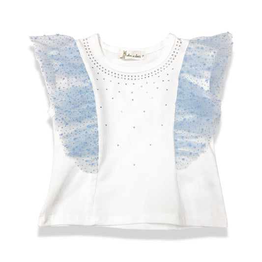 Blue Dot Mesh Trim Tee