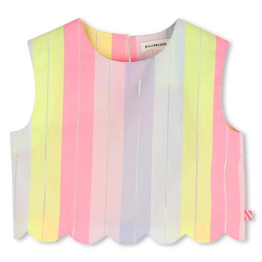 Neon Striped Scallop Blouse