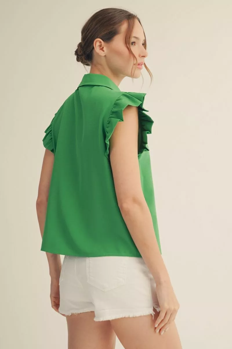 Collar Cap Sleeve Top - Kelly Green
