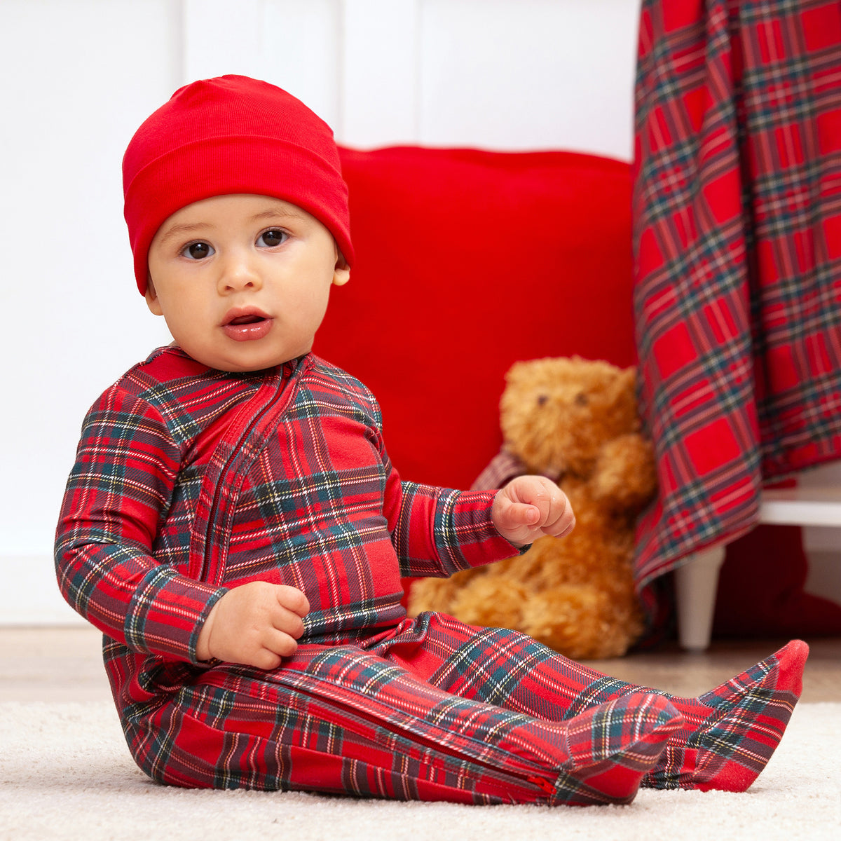 Christmas Plaid Zip Footie
