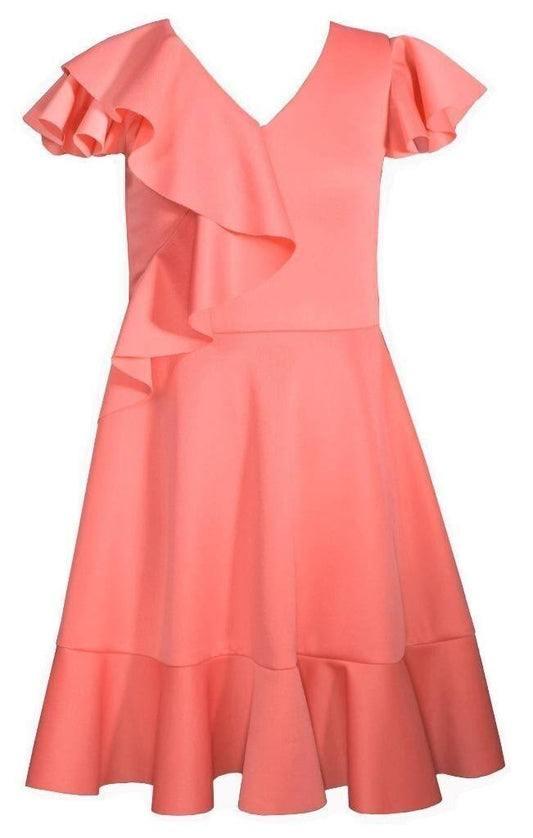 Coral Flutter Skater Dress