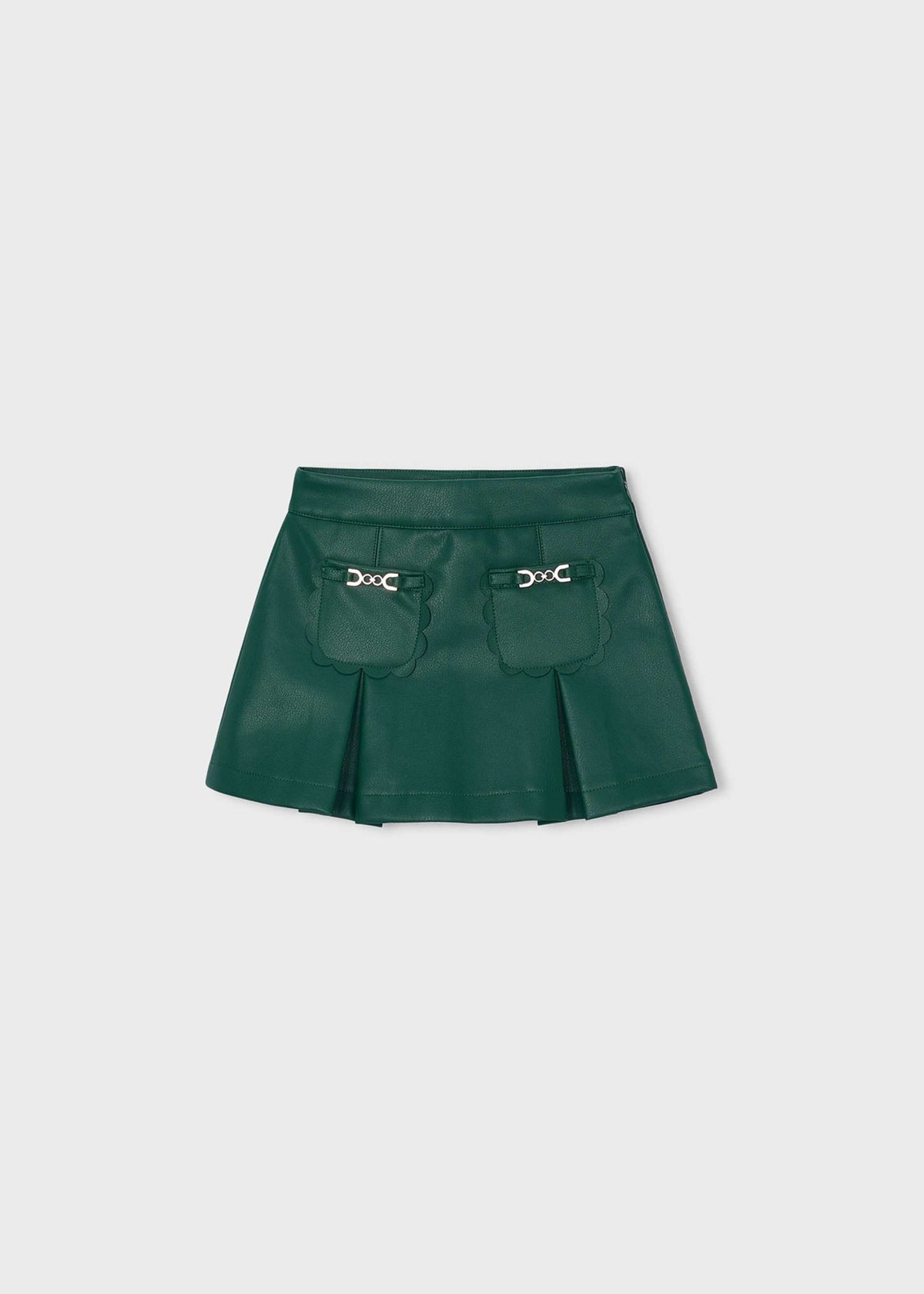 Green Pleat Faux Leather Skirt