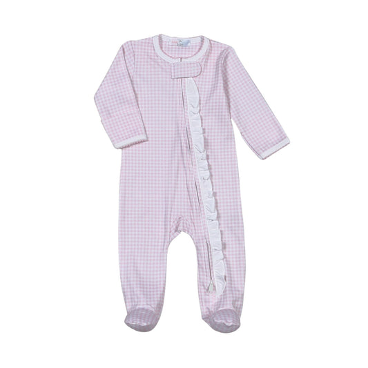 Pink Gingham Ruffle Footie