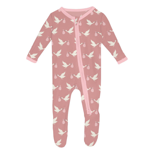 Blush Stork Stripe Footie