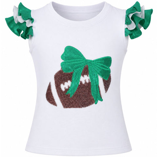 Green Sequin Bow Football Top