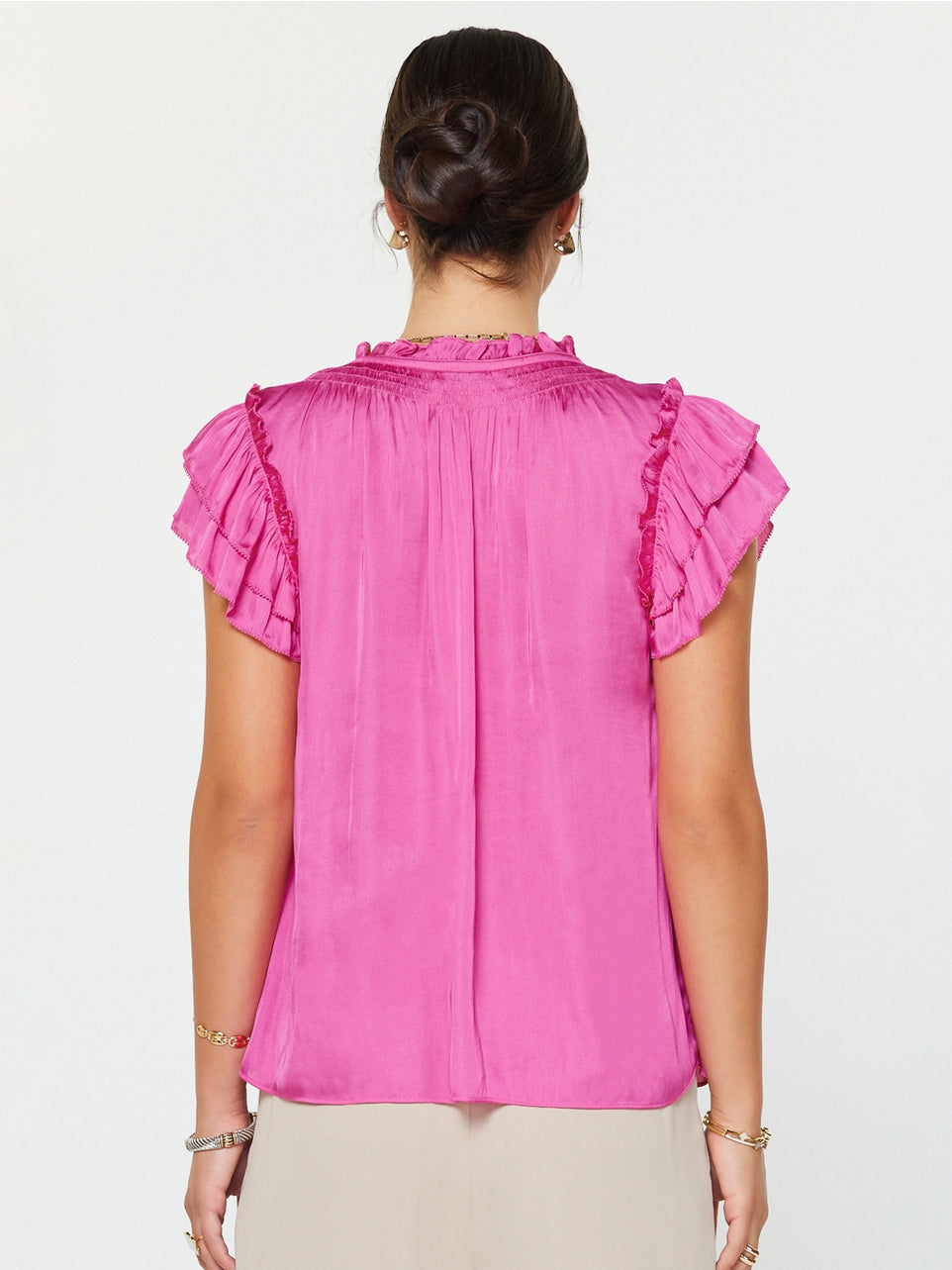 Pink Ruffled Short Sleeve Blouse
