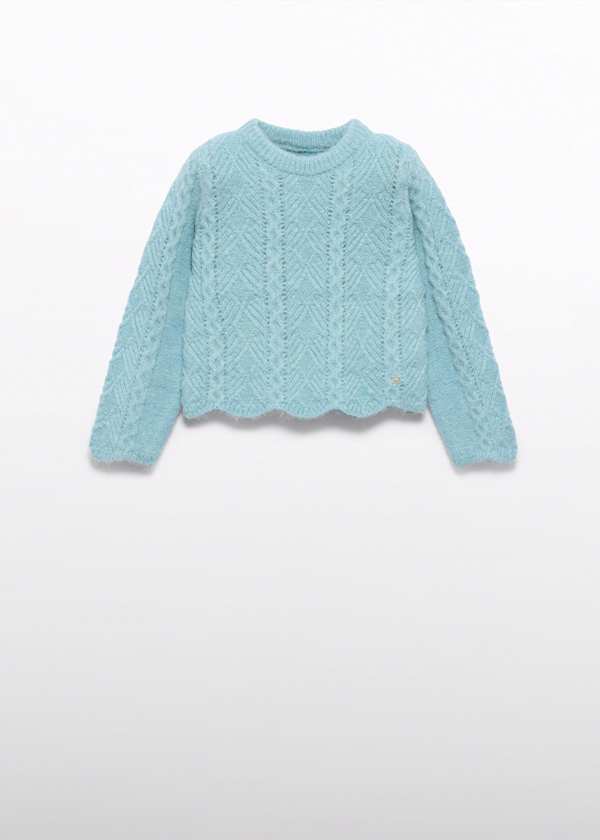 Blue Wavy Openwork Sweater
