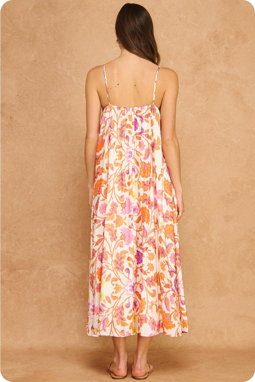 Floral Woven Lattice Bodice Maxi Dress