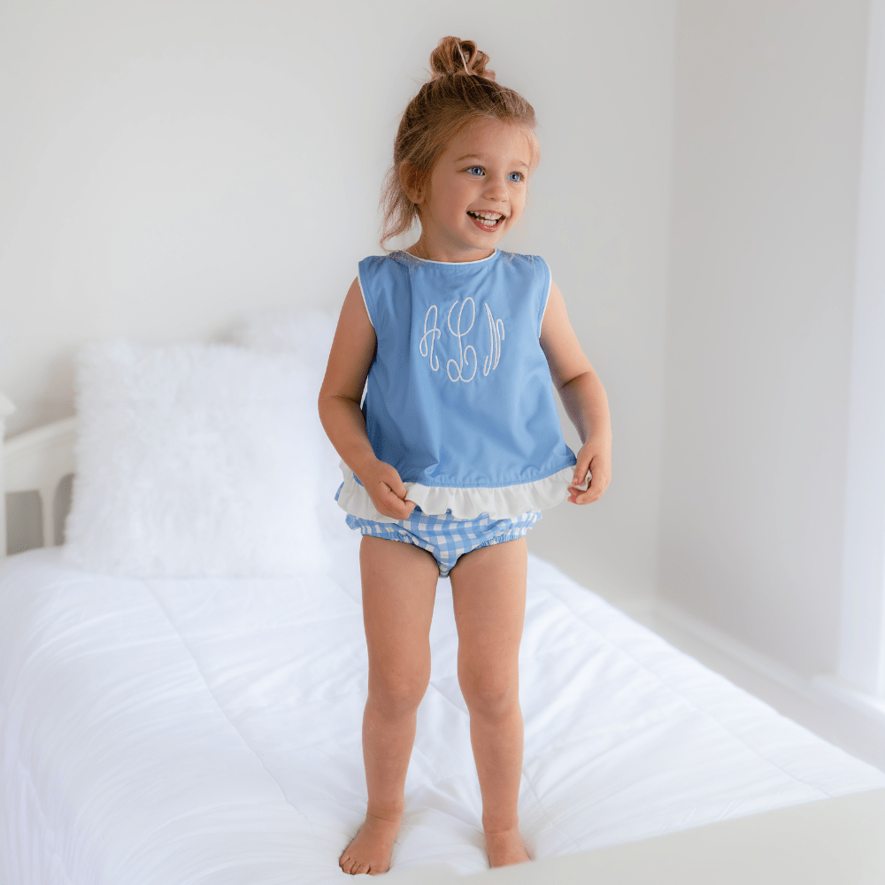 Blue Gingham Ruffle Bloomer Set