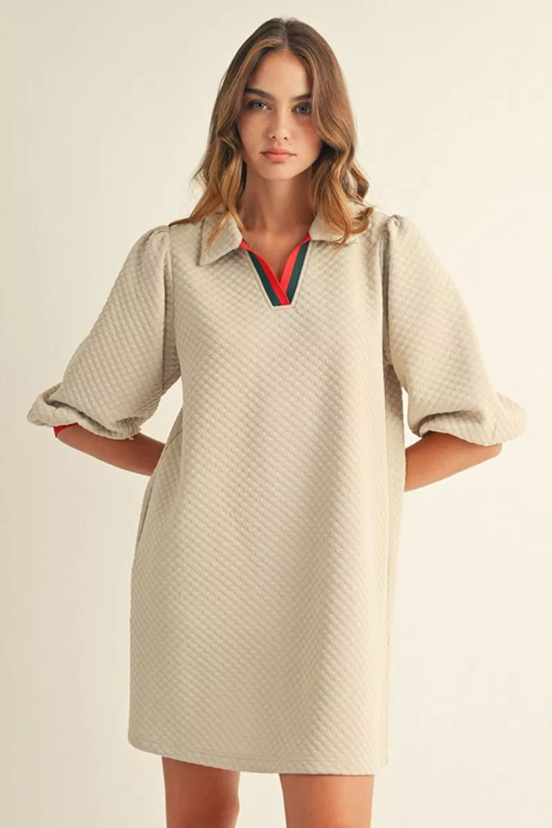 Beige Puff Sleeve Dress