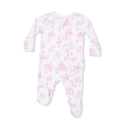 Pink Puppy Toile Zip Footie