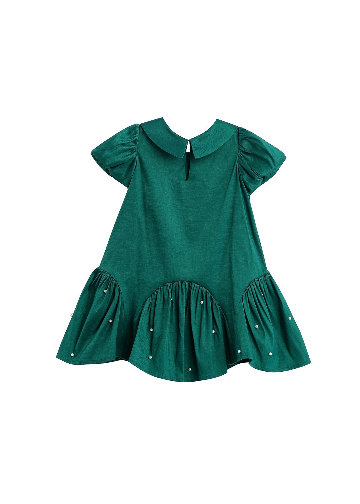 Green Pearl Embellished Drop Waist Dress