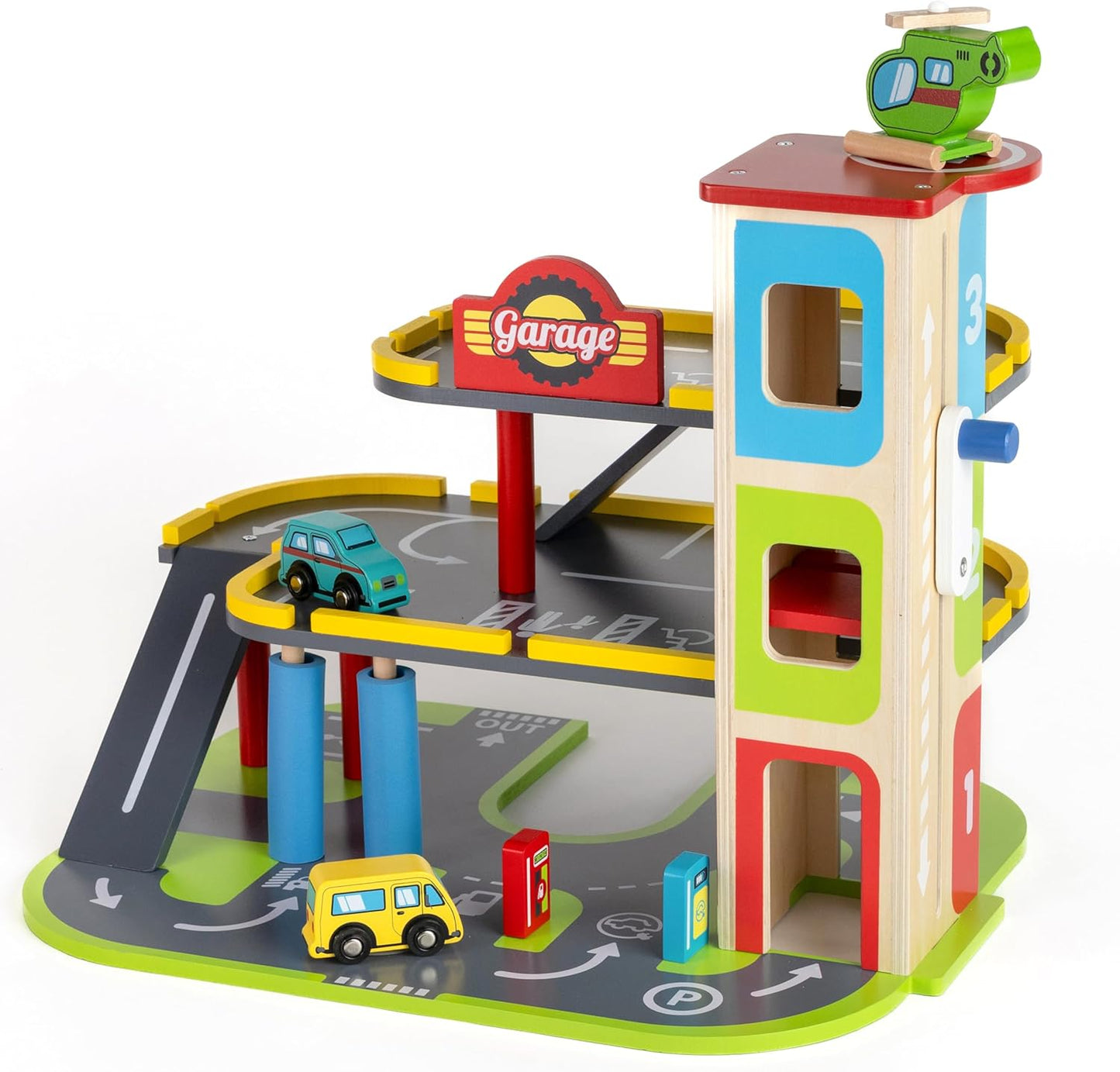 Wooden Busy Wheels Garage Playset