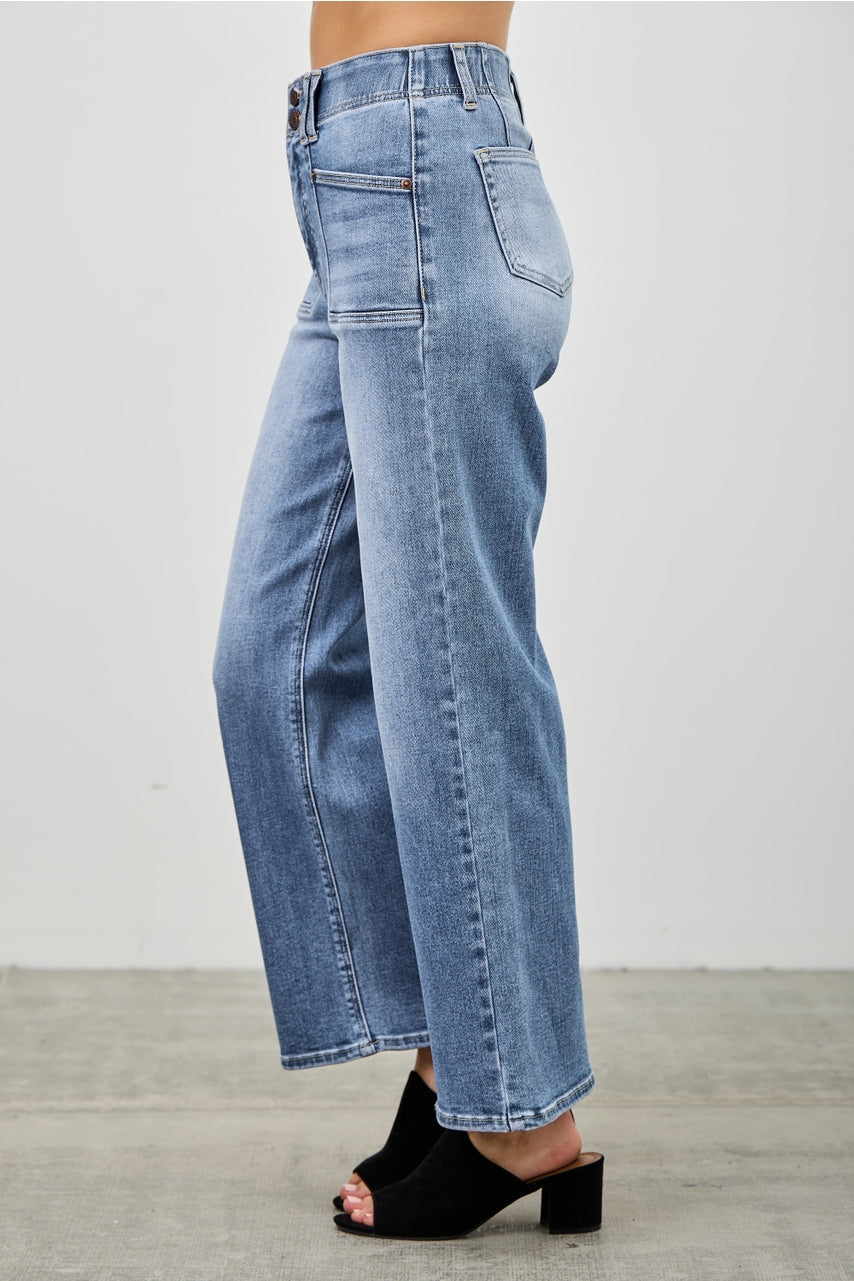 High Rise Crop W/ Double Button Jean