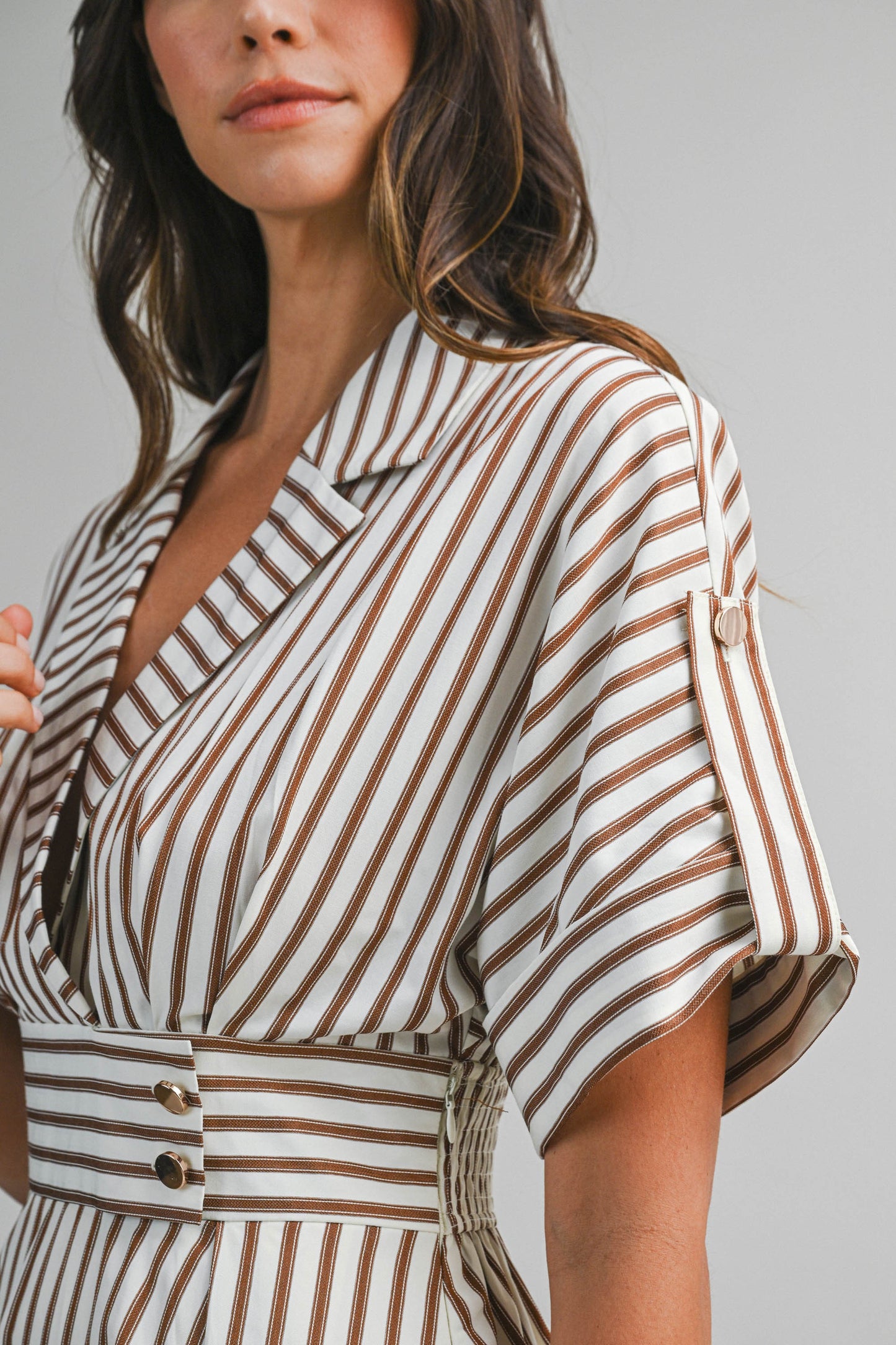 Brown Stripe Fitted Midi Dress