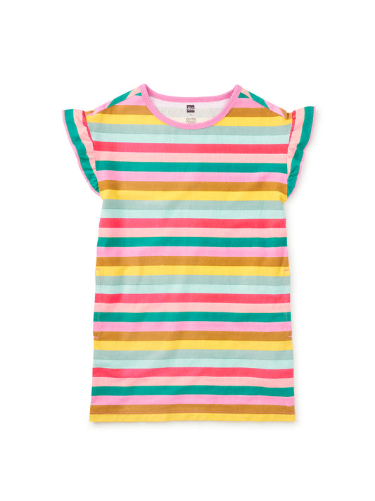 San Sebastian Stripe Flutter Sleeve Shift Dress
